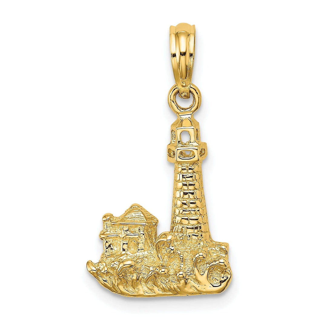 Lovely Rita's Pendants & Charms 14K Yellow Gold Polished Finish 2-D Lighthouse with Waves Building Design Charm