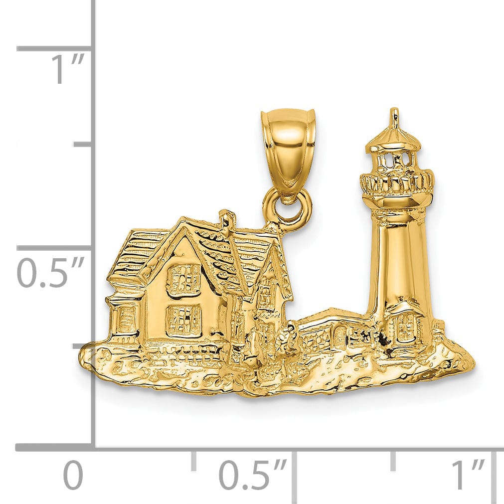 Lovely Rita's Pendants & Charms 14K Yellow Gold Polished Finish 2-D Nubble Lighthouse Charm