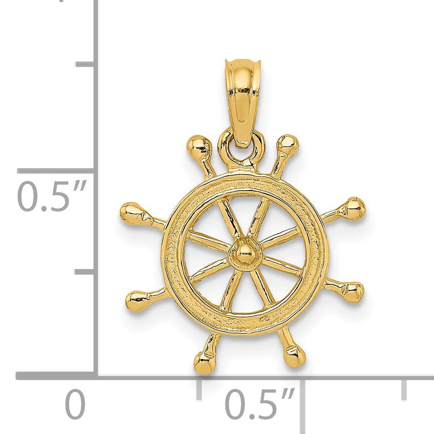 Lovely Rita's Pendants & Charms 14K Yellow Gold Polished Finish 2-D Ship Wheel Design Charm Pendant