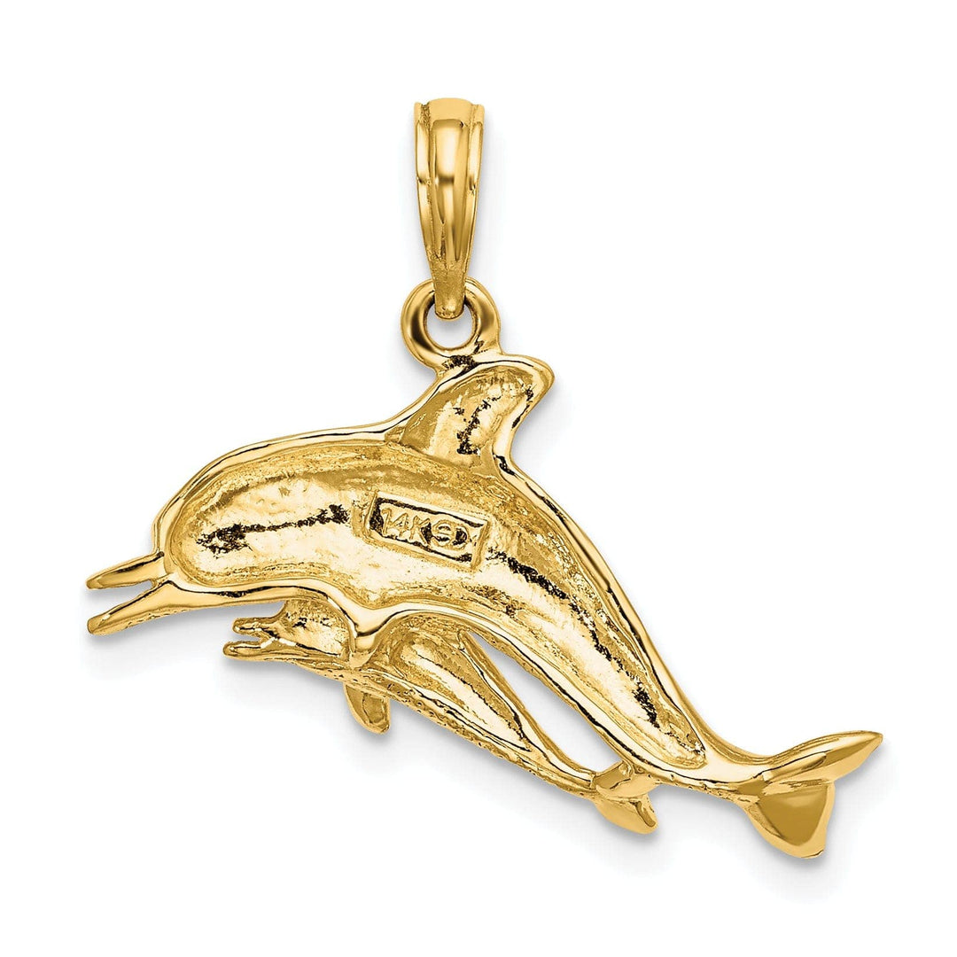 Lovely Rita's Pendants & Charms 14K Yellow Gold Polished Finish 2-Dimensional Double Dolphins Swimming Together Charm Pendant
