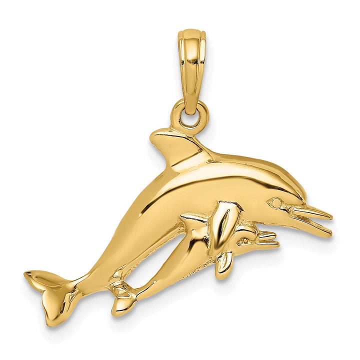 Lovely Rita's Pendants & Charms 14K Yellow Gold Polished Finish 2-Dimensional Double Dolphins Swimming Together Charm Pendant