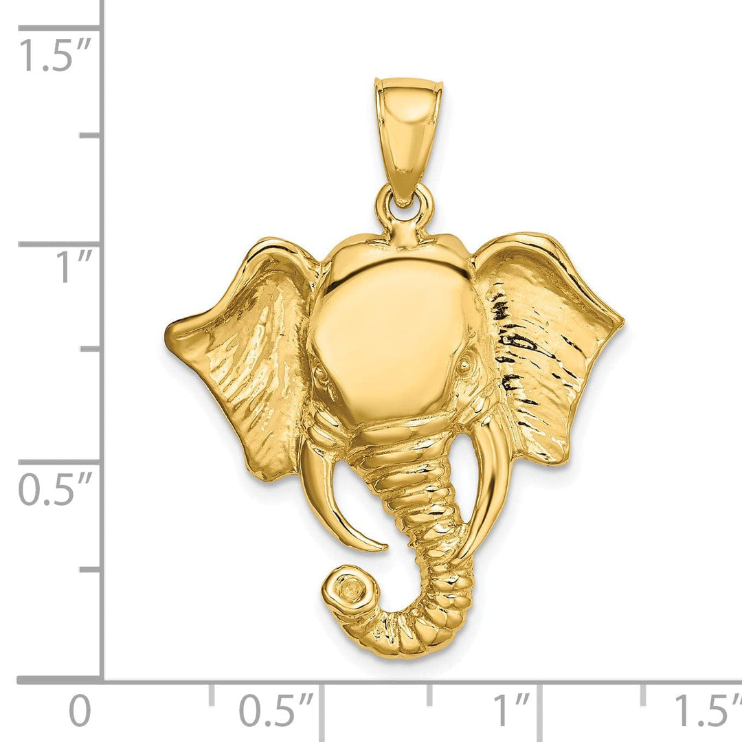 Lovely Rita's Pendants & Charms 14K Yellow Gold Polished Finish 2-Dimensional Elephant Head with Twisted Trunk Design Charm Pendant