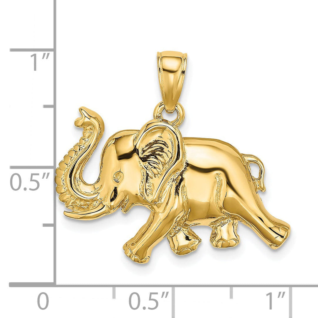 Lovely Rita's Pendants & Charms 14K Yellow Gold Polished Finish 2-Dimensional Elephant Running with Raised Trunk Charm Pendant