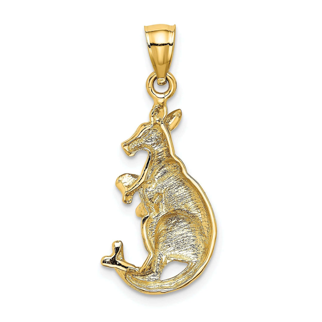Lovely Rita's Pendants & Charms 14K Yellow Gold Polished Finish 2-Dimensional Kangaroo with Baby in Pouch Design Charm Pendant