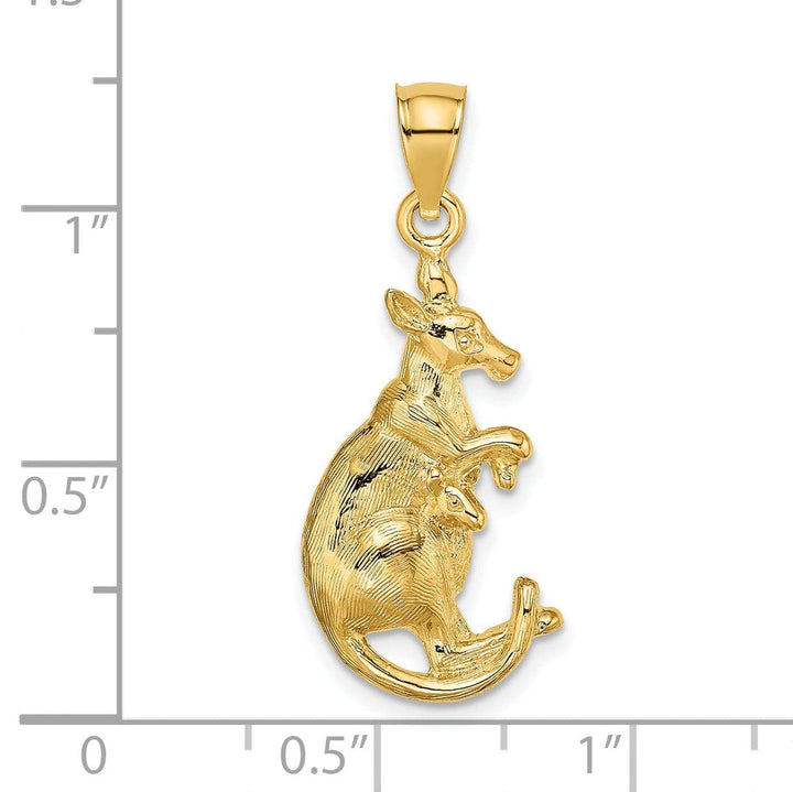 Lovely Rita's Pendants & Charms 14K Yellow Gold Polished Finish 2-Dimensional Kangaroo with Baby in Pouch Design Charm Pendant