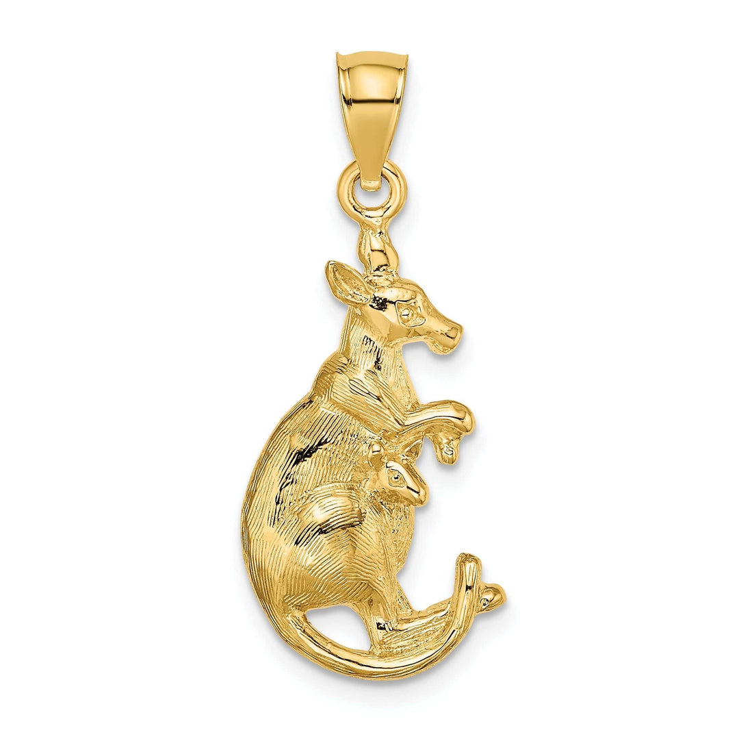 Lovely Rita's Pendants & Charms 14K Yellow Gold Polished Finish 2-Dimensional Kangaroo with Baby in Pouch Design Charm Pendant