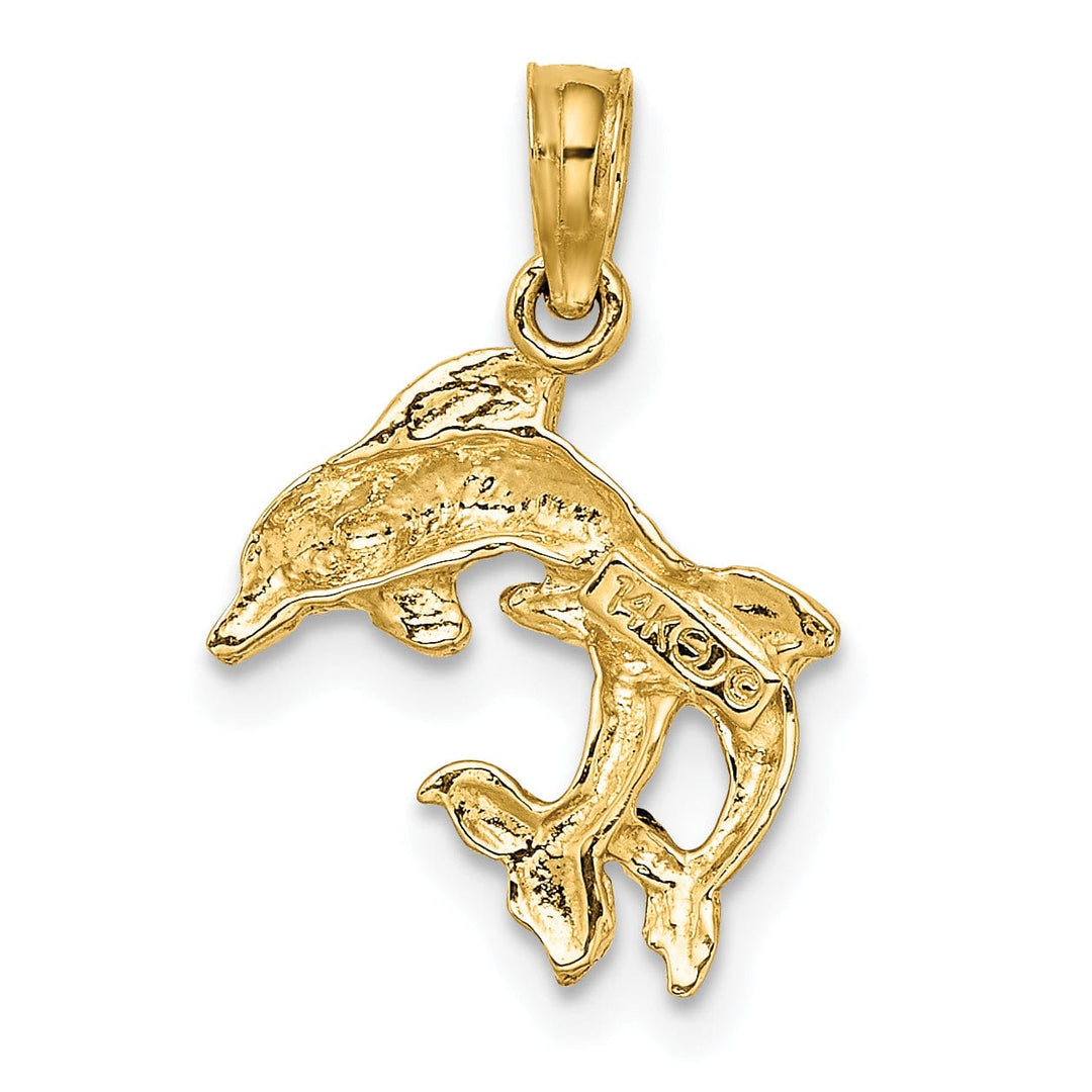 Lovely Rita's Pendants & Charms 14K Yellow Gold Polished Finish 2-Dimensional Mini Double Dolphins Charm Pendant