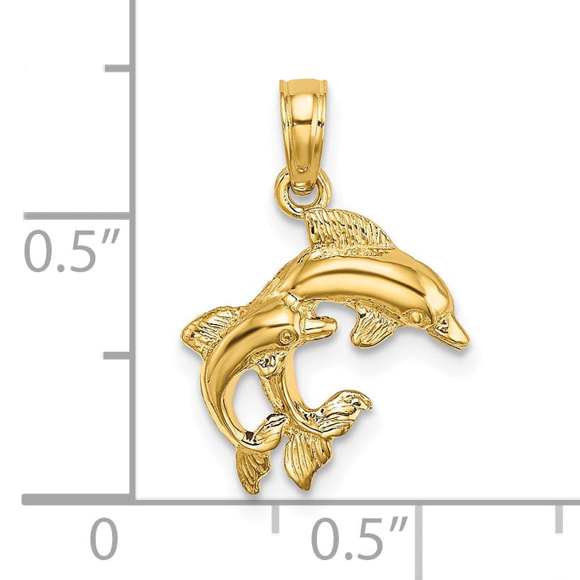 Lovely Rita's Pendants & Charms 14K Yellow Gold Polished Finish 2-Dimensional Mini Double Dolphins Charm Pendant