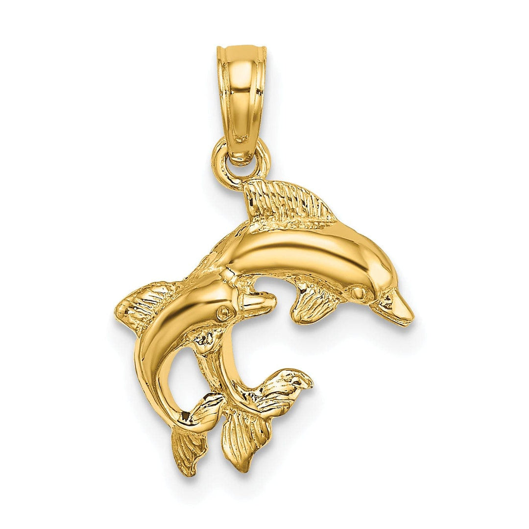 Lovely Rita's Pendants & Charms 14K Yellow Gold Polished Finish 2-Dimensional Mini Double Dolphins Charm Pendant