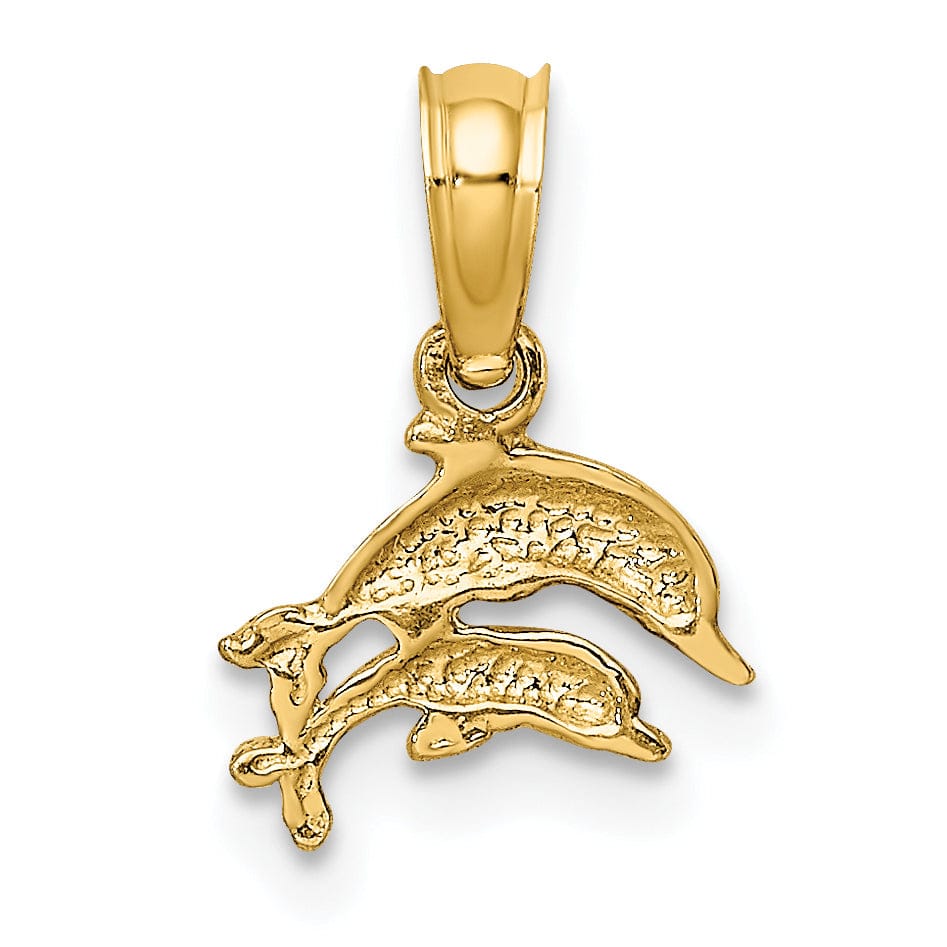 Lovely Rita's Pendants & Charms 14K Yellow Gold Polished Finish 2-Dimensional Mini Double Dolphins Swimming Charm Pendant