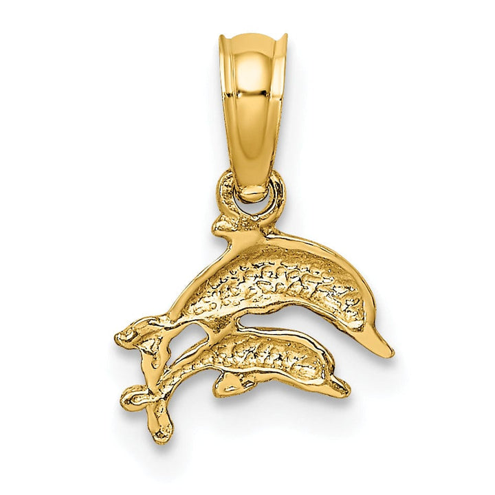Lovely Rita's Pendants & Charms 14K Yellow Gold Polished Finish 2-Dimensional Mini Double Dolphins Swimming Charm Pendant