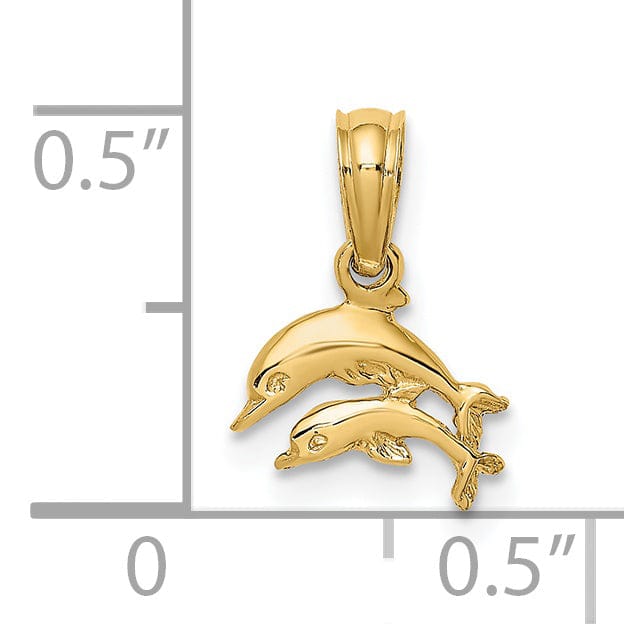 Lovely Rita's Pendants & Charms 14K Yellow Gold Polished Finish 2-Dimensional Mini Double Dolphins Swimming Charm Pendant