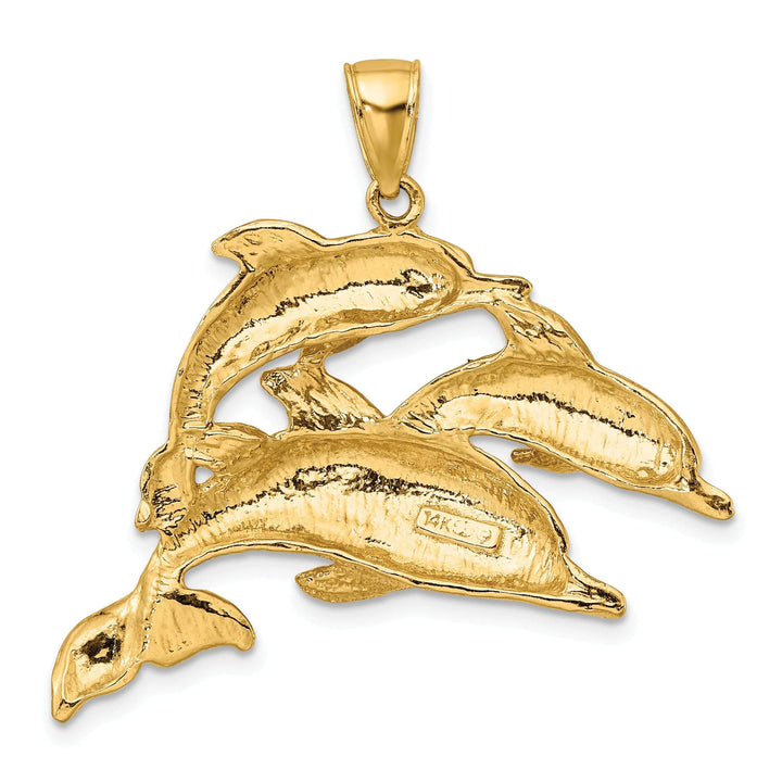Lovely Rita's Pendants & Charms 14K Yellow Gold Polished Finish 2-Dimensional Three Dolphins Swimming Together Charm Pendant
