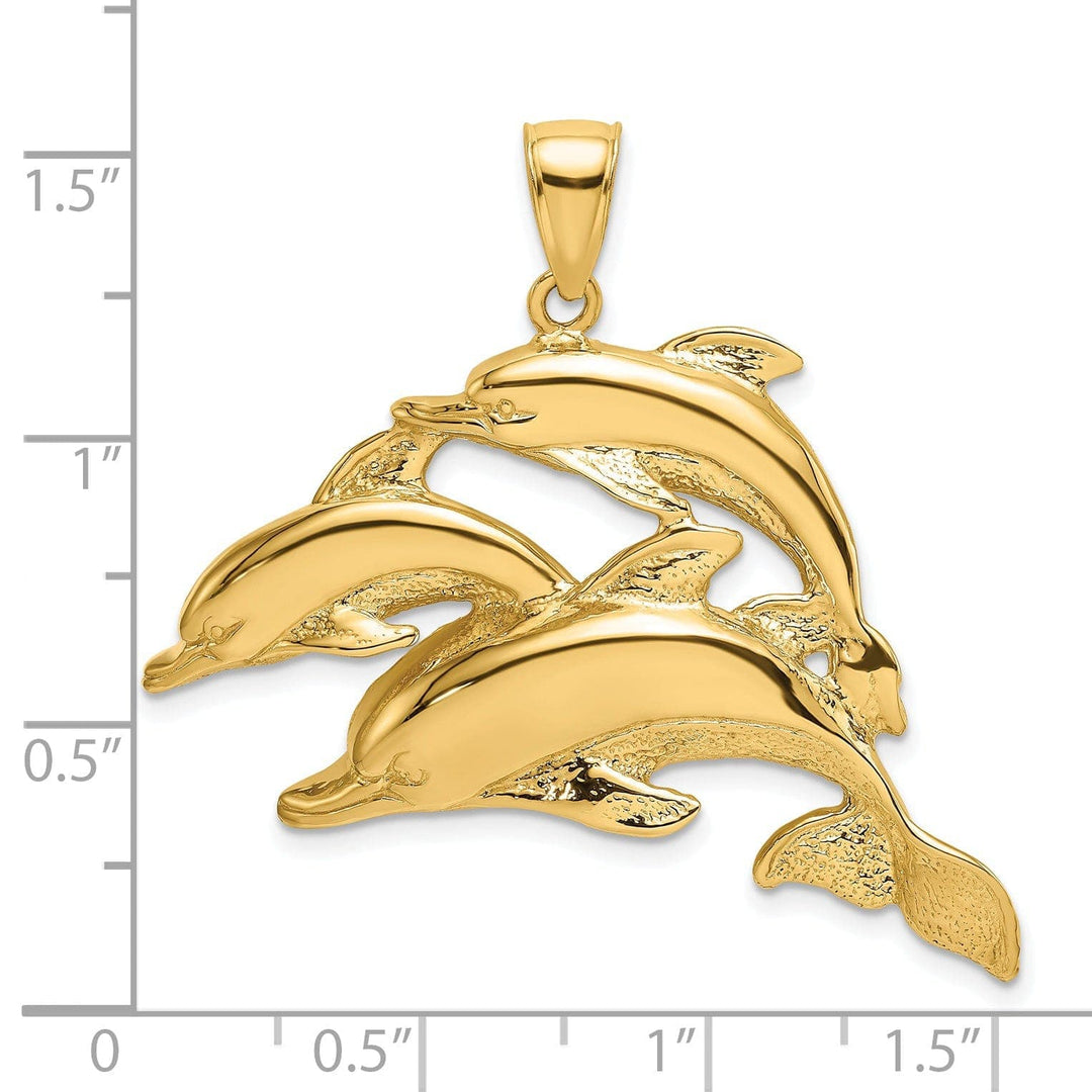 Lovely Rita's Pendants & Charms 14K Yellow Gold Polished Finish 2-Dimensional Three Dolphins Swimming Together Charm Pendant