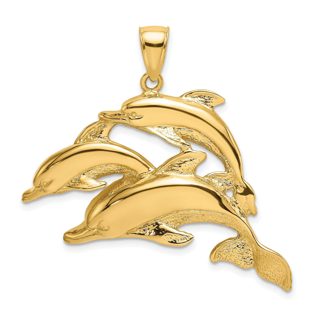 Lovely Rita's Pendants & Charms 14K Yellow Gold Polished Finish 2-Dimensional Three Dolphins Swimming Together Charm Pendant