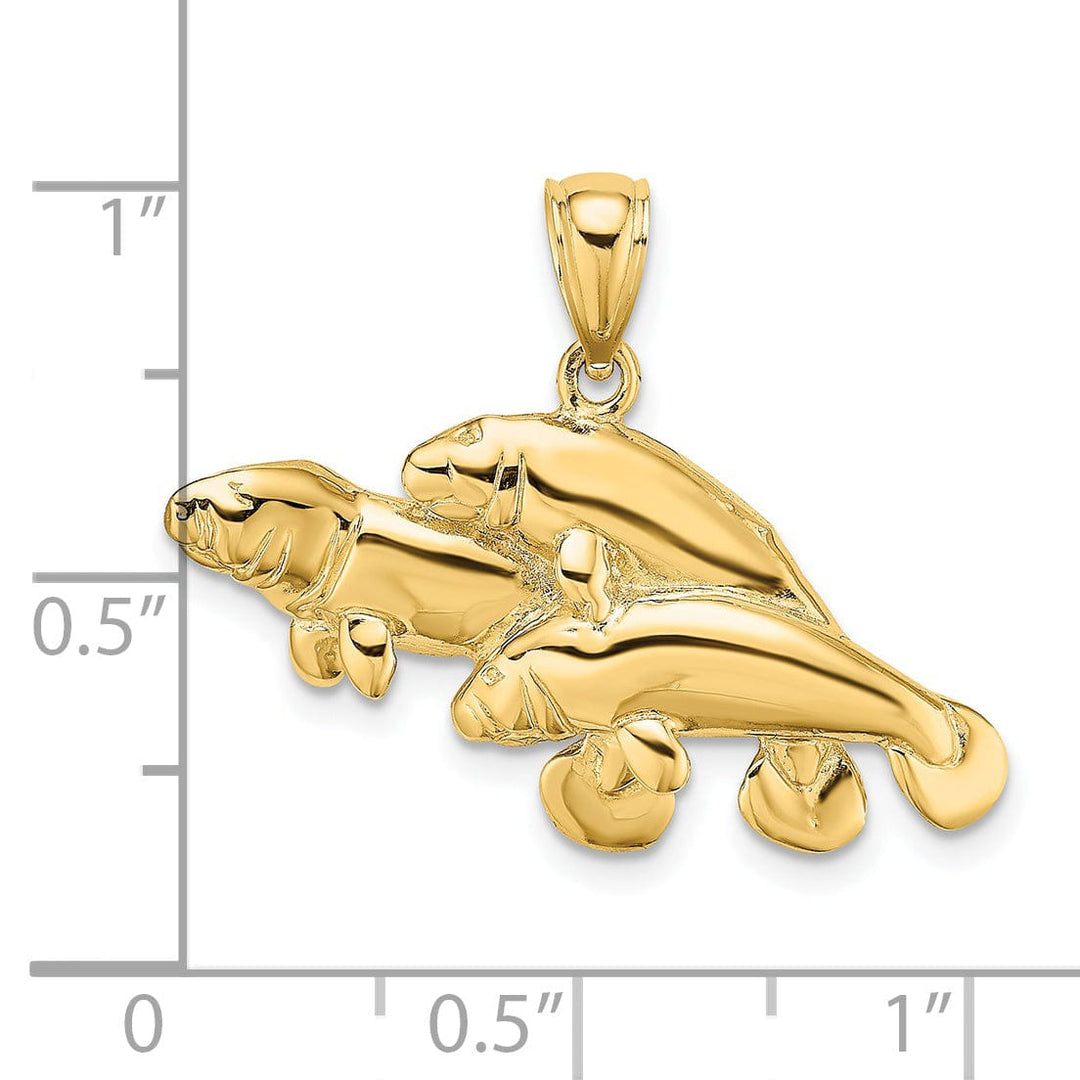 Lovely Rita's Pendants & Charms 14K Yellow Gold Polished Finish 2-Dimensional Three Manatees Design Charm Pendant