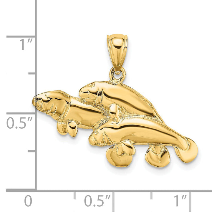 Lovely Rita's Pendants & Charms 14K Yellow Gold Polished Finish 2-Dimensional Three Manatees Design Charm Pendant