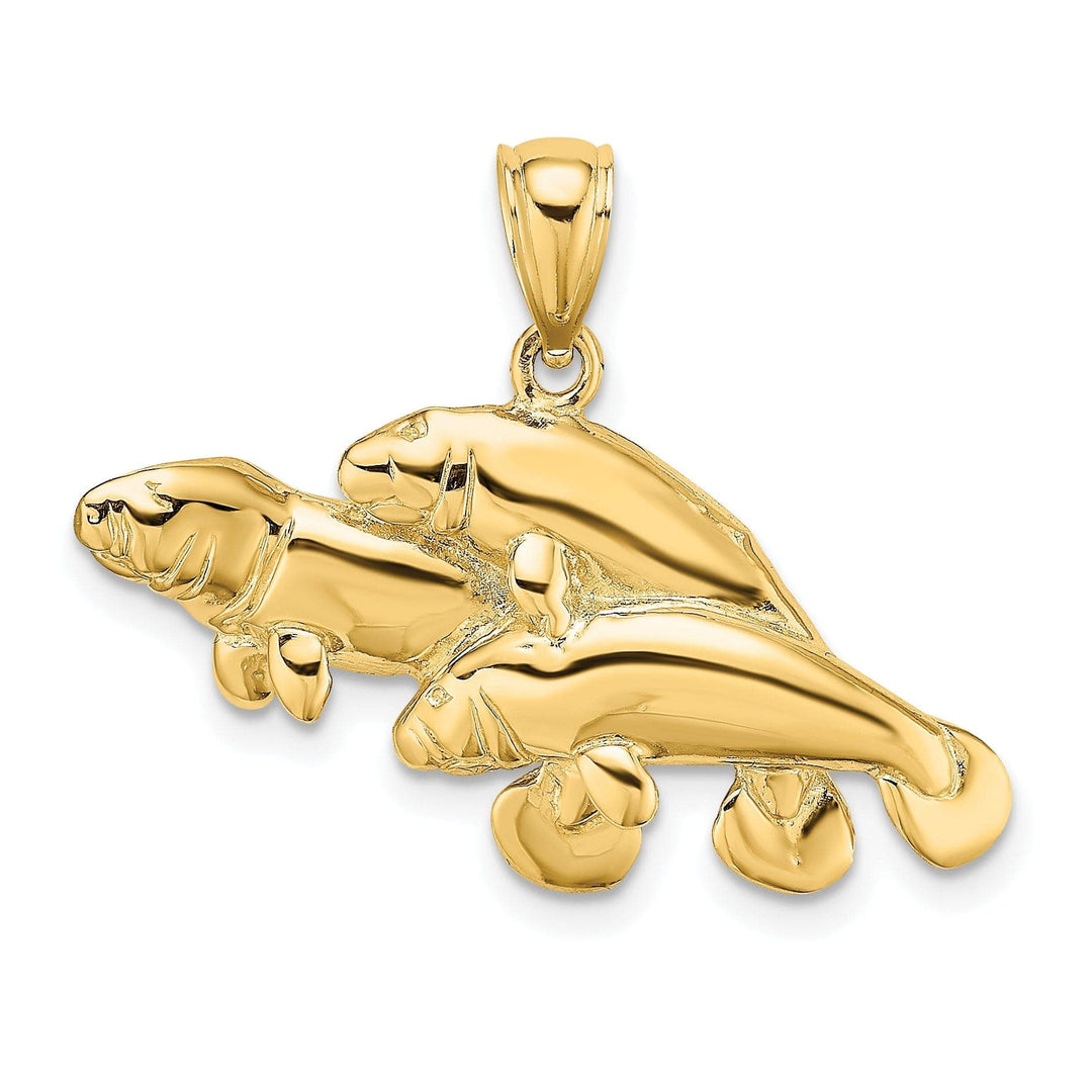 Lovely Rita's Pendants & Charms 14K Yellow Gold Polished Finish 2-Dimensional Three Manatees Design Charm Pendant