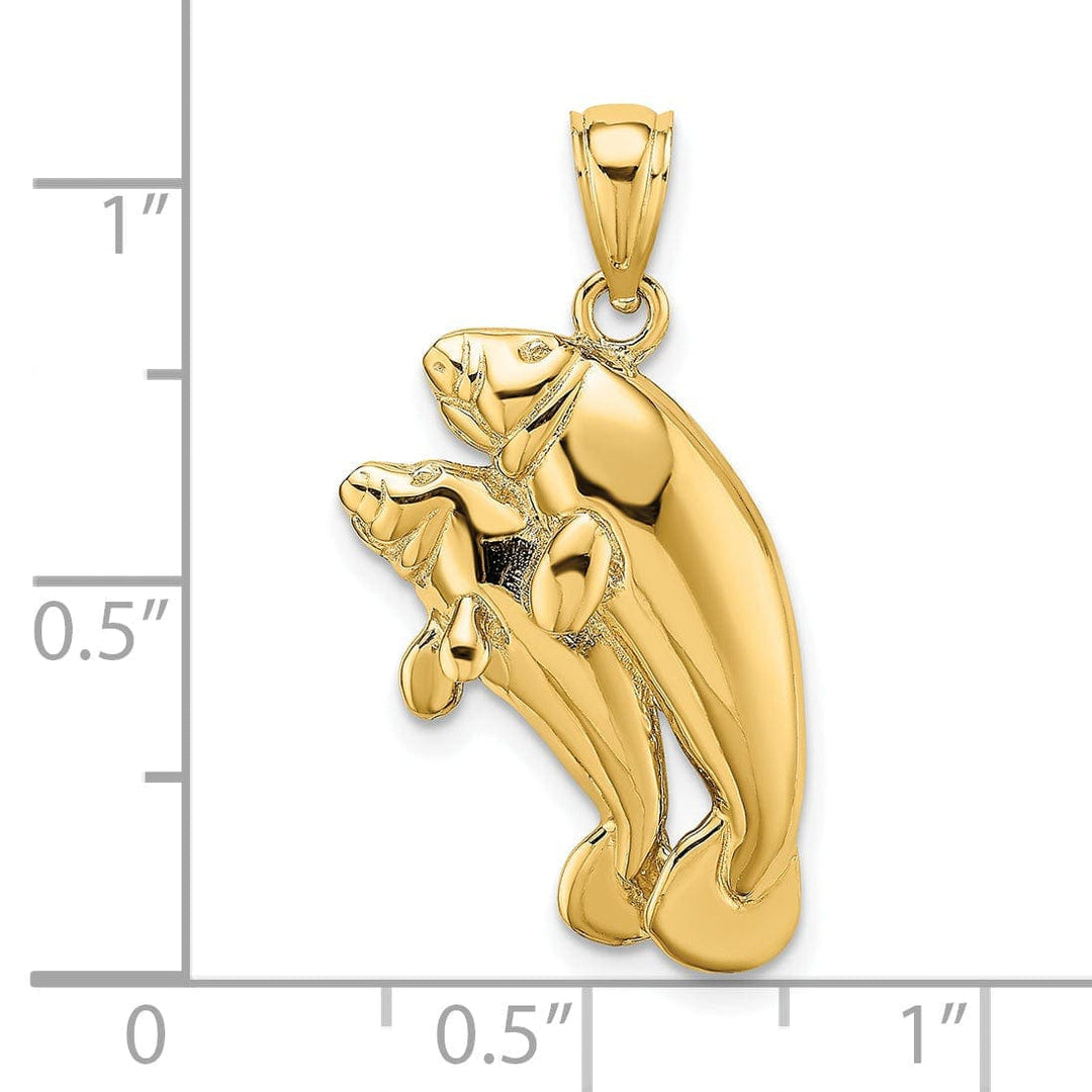 Lovely Rita's Pendants & Charms 14K Yellow Gold Polished Finish 2-Dimensional Two Manatees Design Charm Pendant