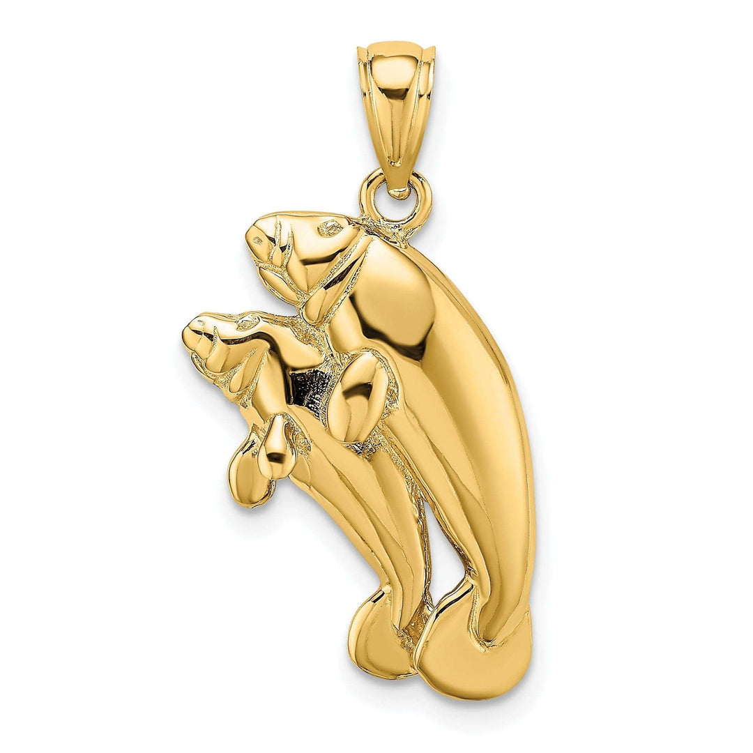Lovely Rita's Pendants & Charms 14K Yellow Gold Polished Finish 2-Dimensional Two Manatees Design Charm Pendant