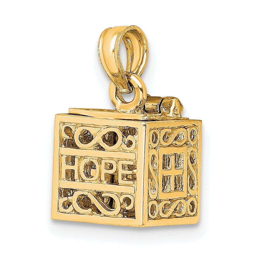 Lovely Rita's Pendants & Charms 14K Yellow Gold Polished Finish 3-D Faith and Hope Prayer Box Pendant