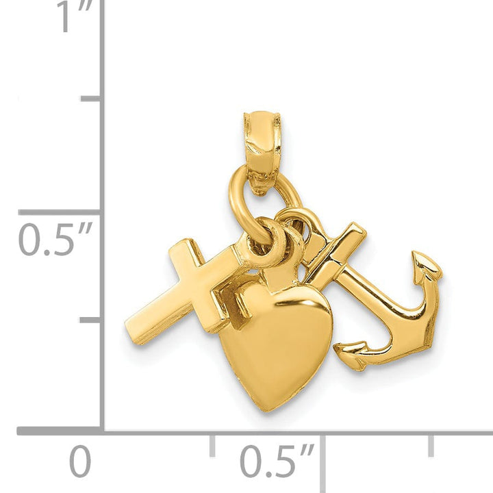 Lovely Rita's Pendants & Charms 14K Yellow Gold Polished Finish 3-D Faith, Hope And Charity Pendant