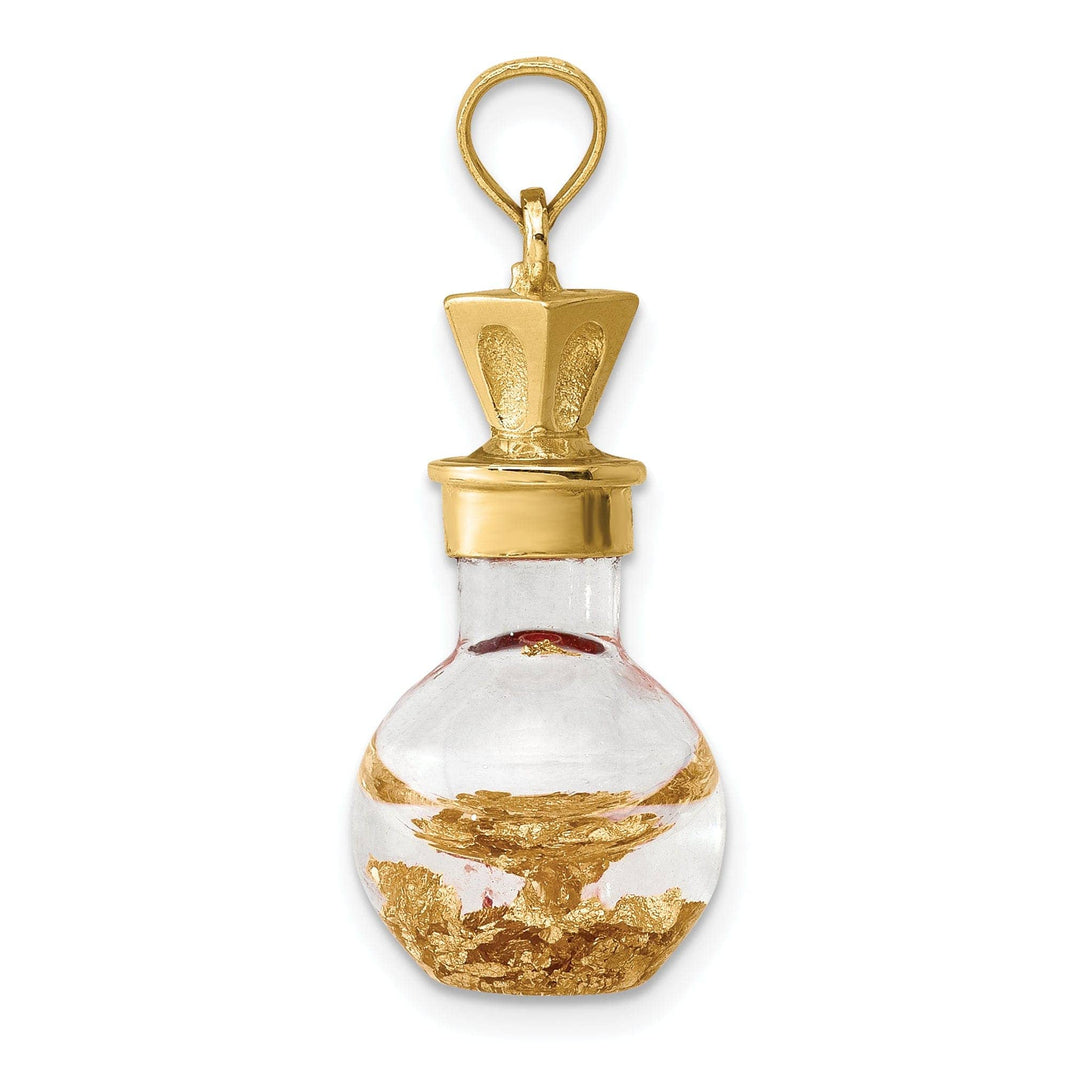 Lovely Rita's Pendants & Charms 14K Yellow Gold Polished Finish 3-D Gold Leaf In Bottle Pendant
