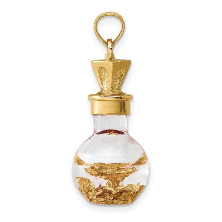 Lovely Rita's Pendants & Charms 14K Yellow Gold Polished Finish 3-D Gold Leaf In Bottle Pendant