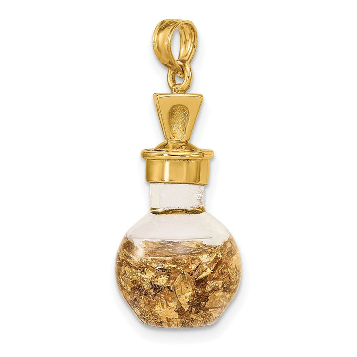 Lovely Rita's Pendants & Charms 14K Yellow Gold Polished Finish 3-D Gold Leaf In Bottle Pendant