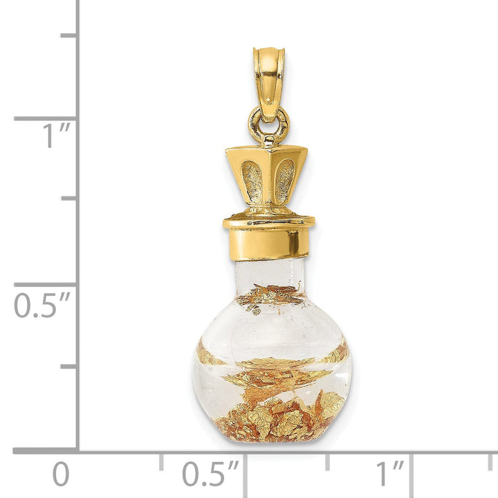 Lovely Rita's Pendants & Charms 14K Yellow Gold Polished Finish 3-D Gold Leaf In Bottle Pendant