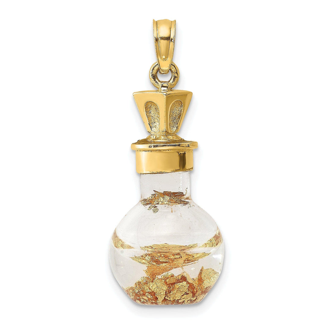 Lovely Rita's Pendants & Charms 14K Yellow Gold Polished Finish 3-D Gold Leaf In Bottle Pendant