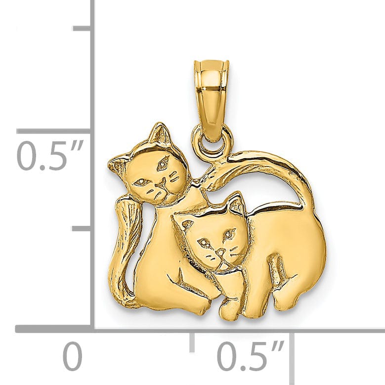 Lovely Rita's Pendants & Charms 14k Yellow Gold Polished Finish 3-Dimensional 2-Kitten Cats Design Charm Pendant