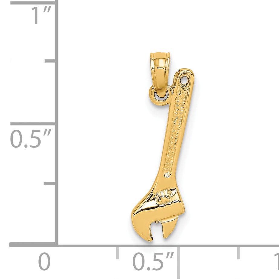 Lovely Rita's Pendants & Charms 14K Yellow Gold Polished Finish 3-Dimensional Adjustable Wrench Charm Pendant