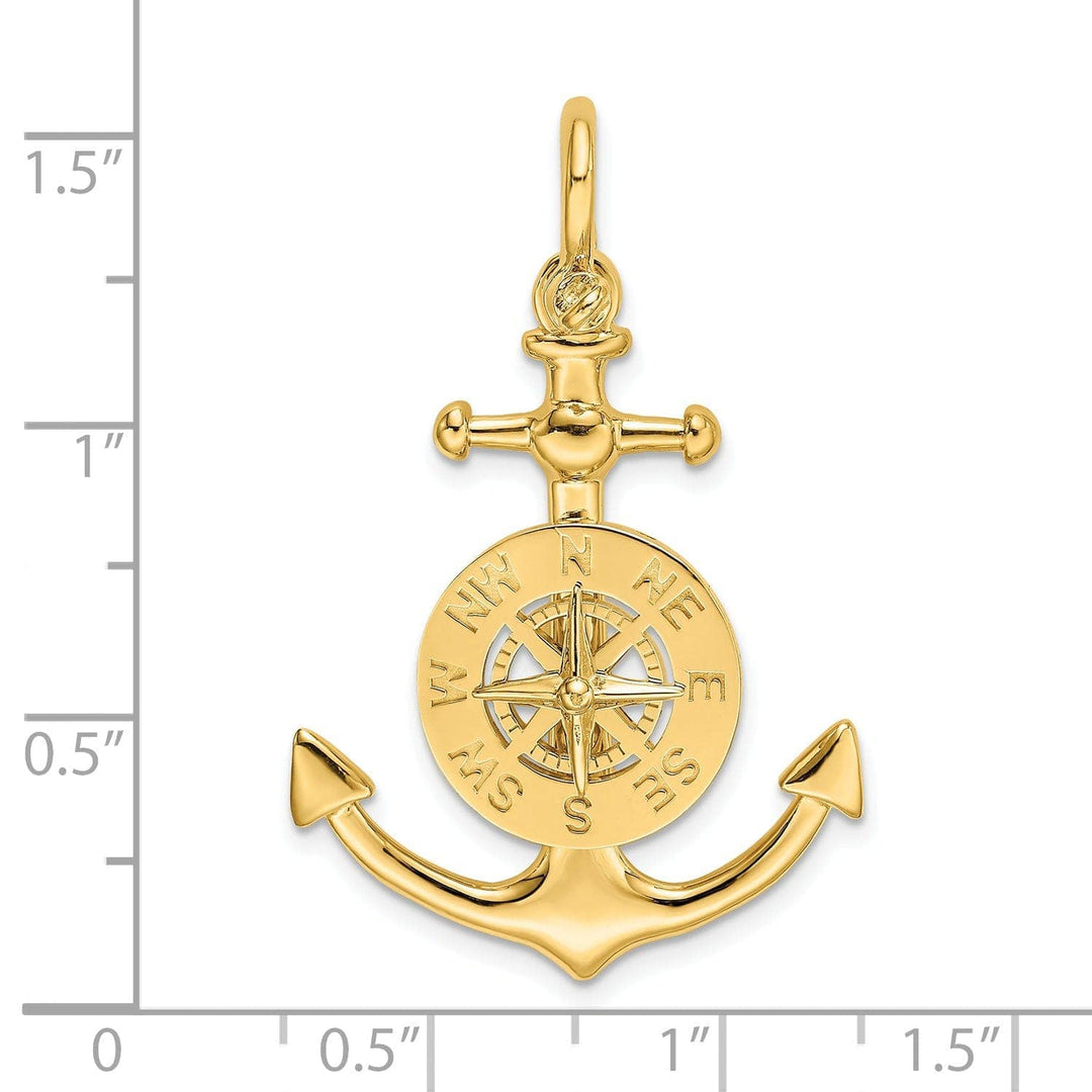 Lovely Rita's Pendants & Charms 14K Yellow Gold Polished Finish 3-Dimensional Anchor with Nautical Boating Compass Charm Pendant