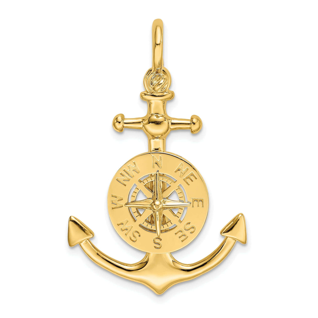 Lovely Rita's Pendants & Charms 14K Yellow Gold Polished Finish 3-Dimensional Anchor with Nautical Boating Compass Charm Pendant