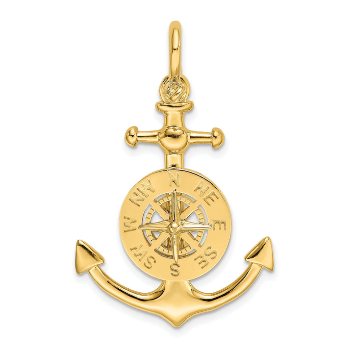 Lovely Rita's Pendants & Charms 14K Yellow Gold Polished Finish 3-Dimensional Anchor with Nautical Boating Compass Charm Pendant