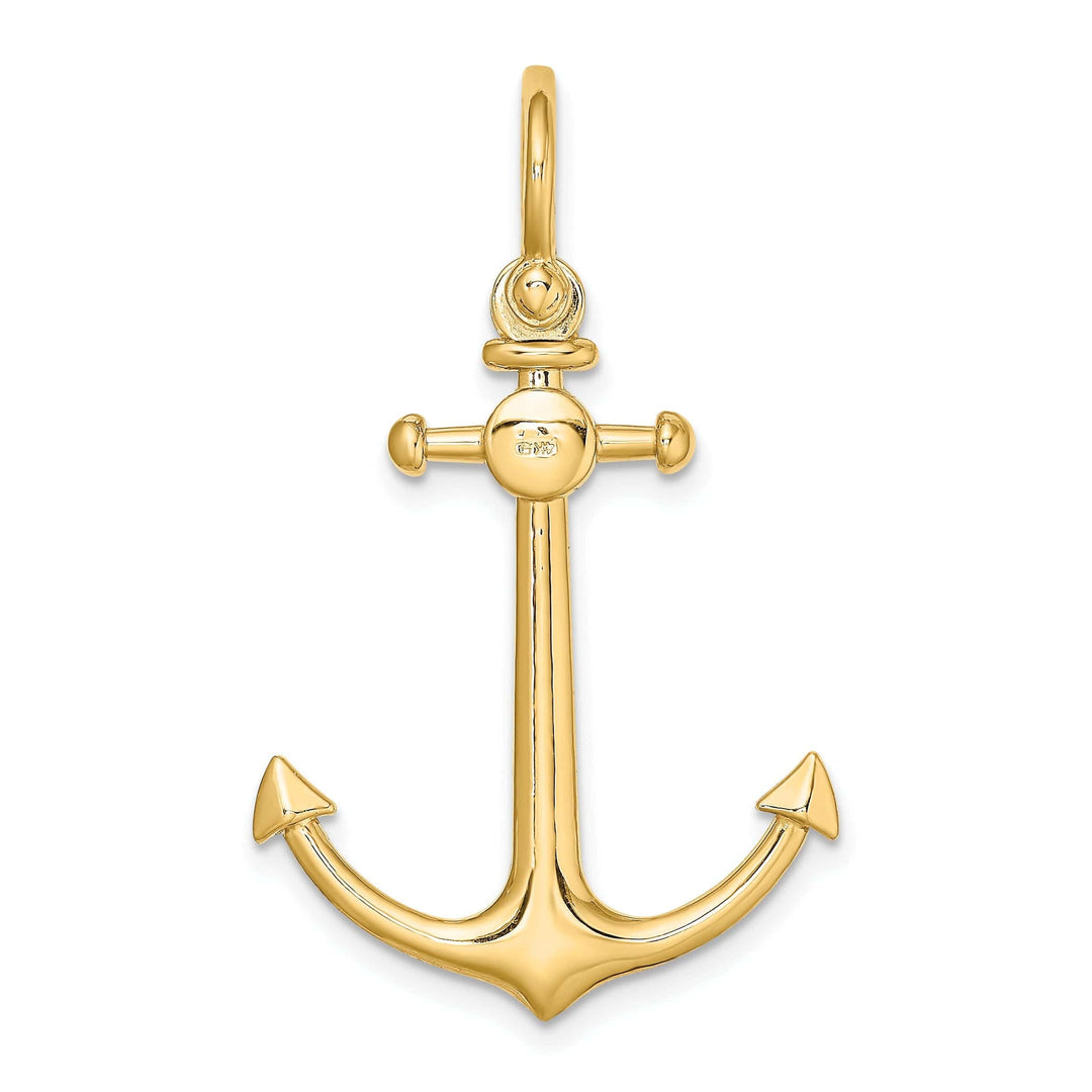 Lovely Rita's Pendants & Charms 14K Yellow Gold Polished Finish 3-Dimensional Anchor with Shackle Bail Charm Pendant