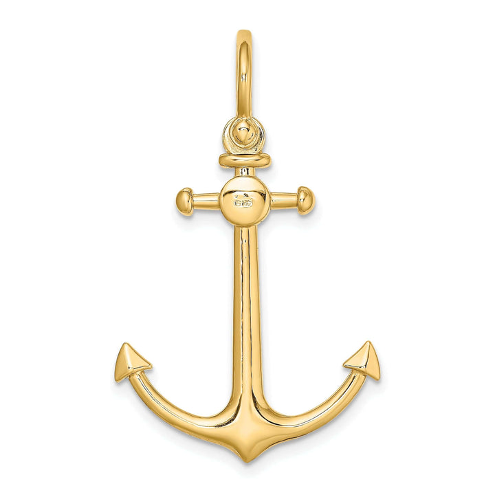 Lovely Rita's Pendants & Charms 14K Yellow Gold Polished Finish 3-Dimensional Anchor with Shackle Bail Charm Pendant