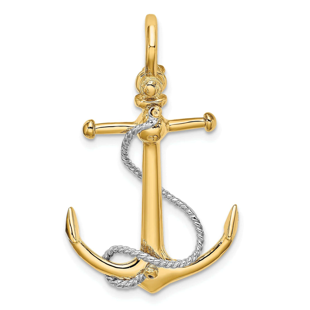 Lovely Rita's Pendants & Charms 14K Yellow Gold Polished Finish 3-Dimensional Anchor with T Bar Rope Design and Shackle Bail Charm Pendant