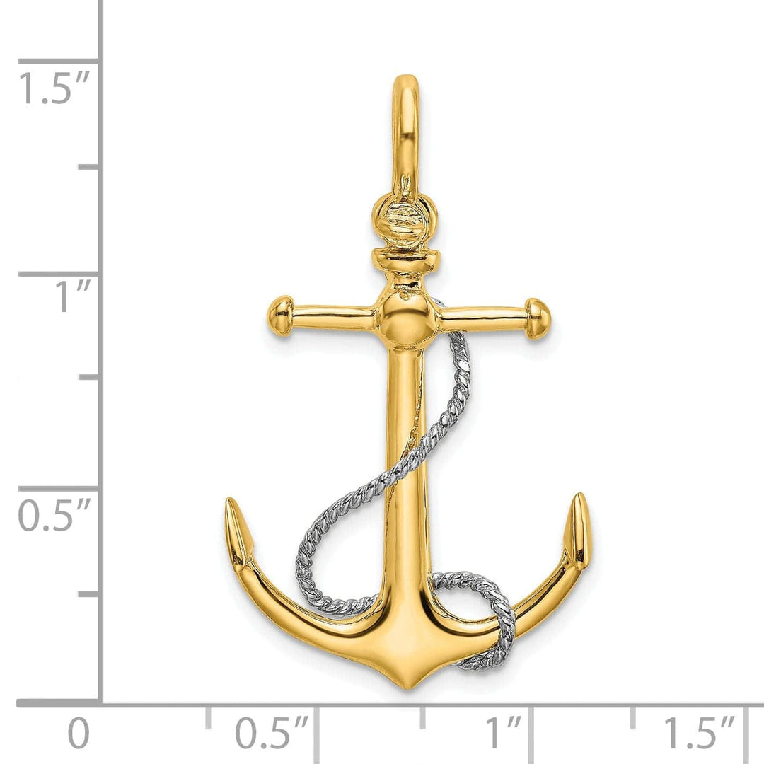 Lovely Rita's Pendants & Charms 14K Yellow Gold Polished Finish 3-Dimensional Anchor with T Bar Rope Design and Shackle Bail Charm Pendant