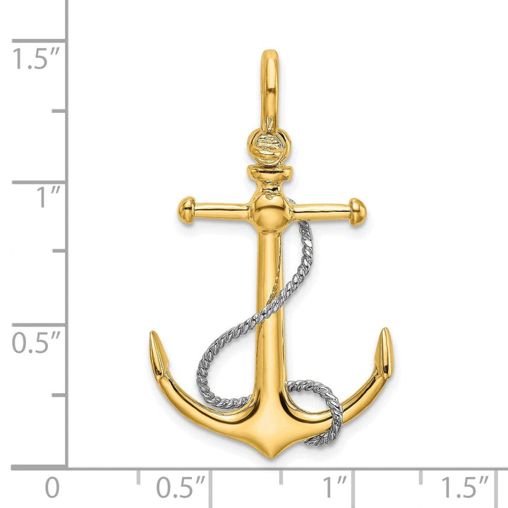 Lovely Rita's Pendants & Charms 14K Yellow Gold Polished Finish 3-Dimensional Anchor with T Bar Rope Design and Shackle Bail Charm Pendant