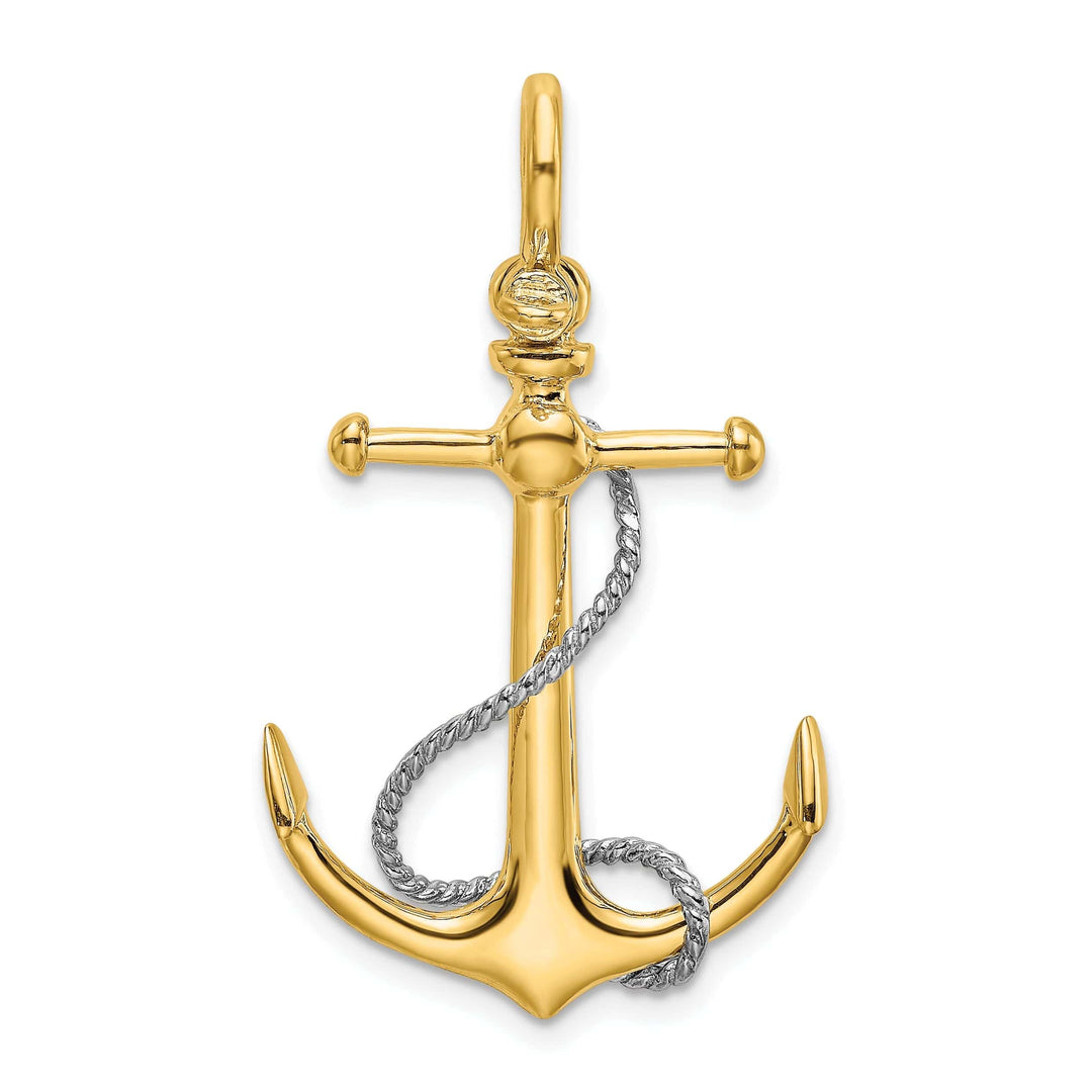 Lovely Rita's Pendants & Charms 14K Yellow Gold Polished Finish 3-Dimensional Anchor with T Bar Rope Design and Shackle Bail Charm Pendant