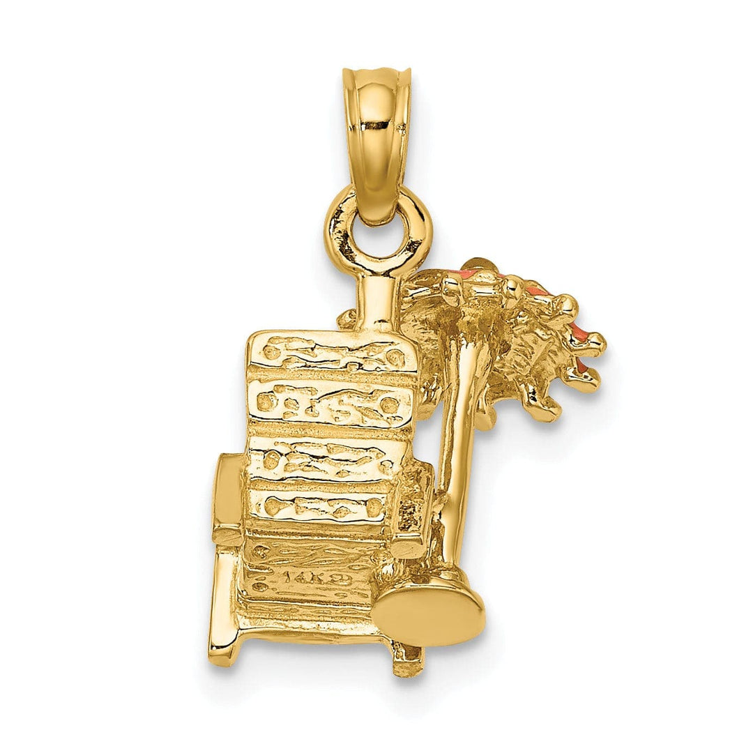 Lovely Rita's Pendants & Charms 14K Yellow Gold Polished Finish 3-Dimensional Beach Chair with Orange Color Enameled Umbrella Charm Pendant