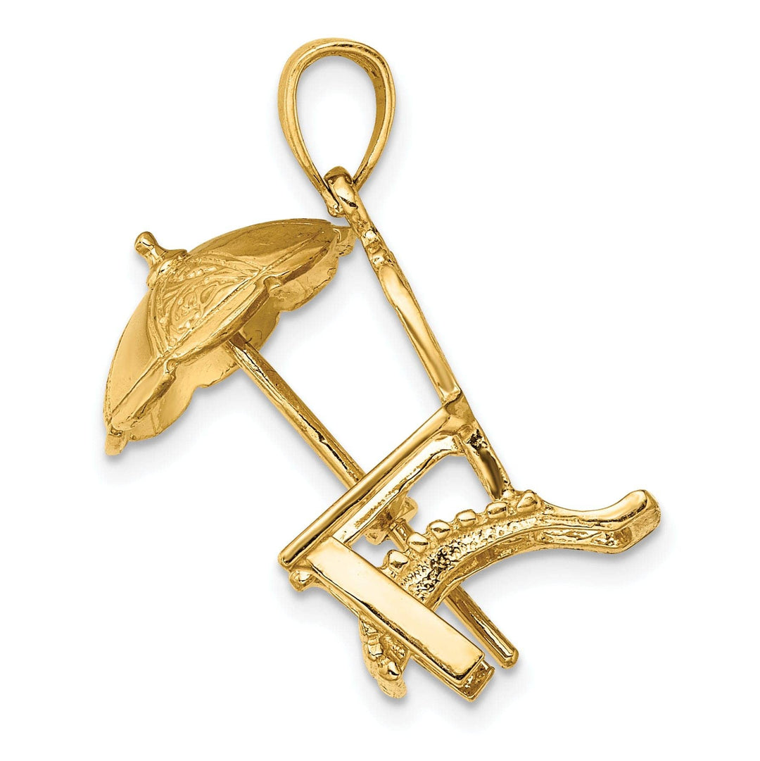 Lovely Rita's Pendants & Charms 14K Yellow Gold Polished Finish 3-Dimensional Beach Chair with Umbrella Charm Pendant