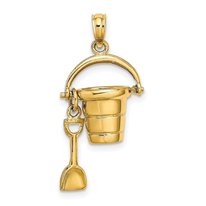 Lovely Rita's Pendants & Charms 14K Yellow Gold Polished Finish 3-Dimensional CAPE COD Bucket with Shovel Moveable Charm Pendant