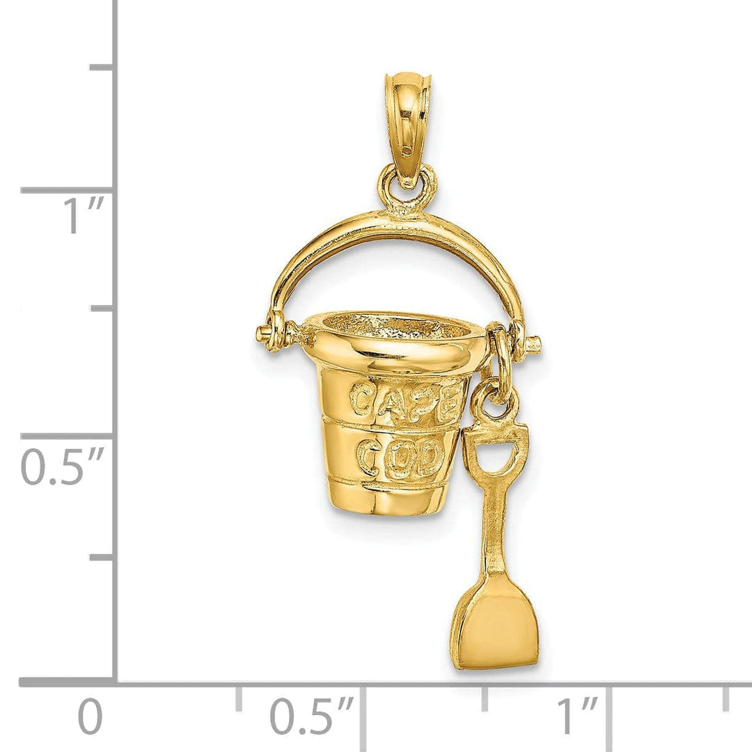 Lovely Rita's Pendants & Charms 14K Yellow Gold Polished Finish 3-Dimensional CAPE COD Bucket with Shovel Moveable Charm Pendant