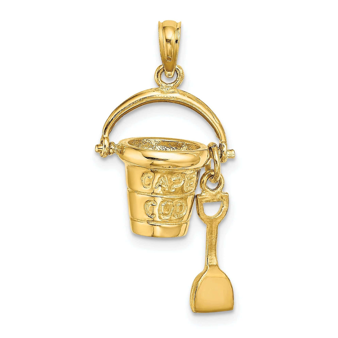 Lovely Rita's Pendants & Charms 14K Yellow Gold Polished Finish 3-Dimensional CAPE COD Bucket with Shovel Moveable Charm Pendant