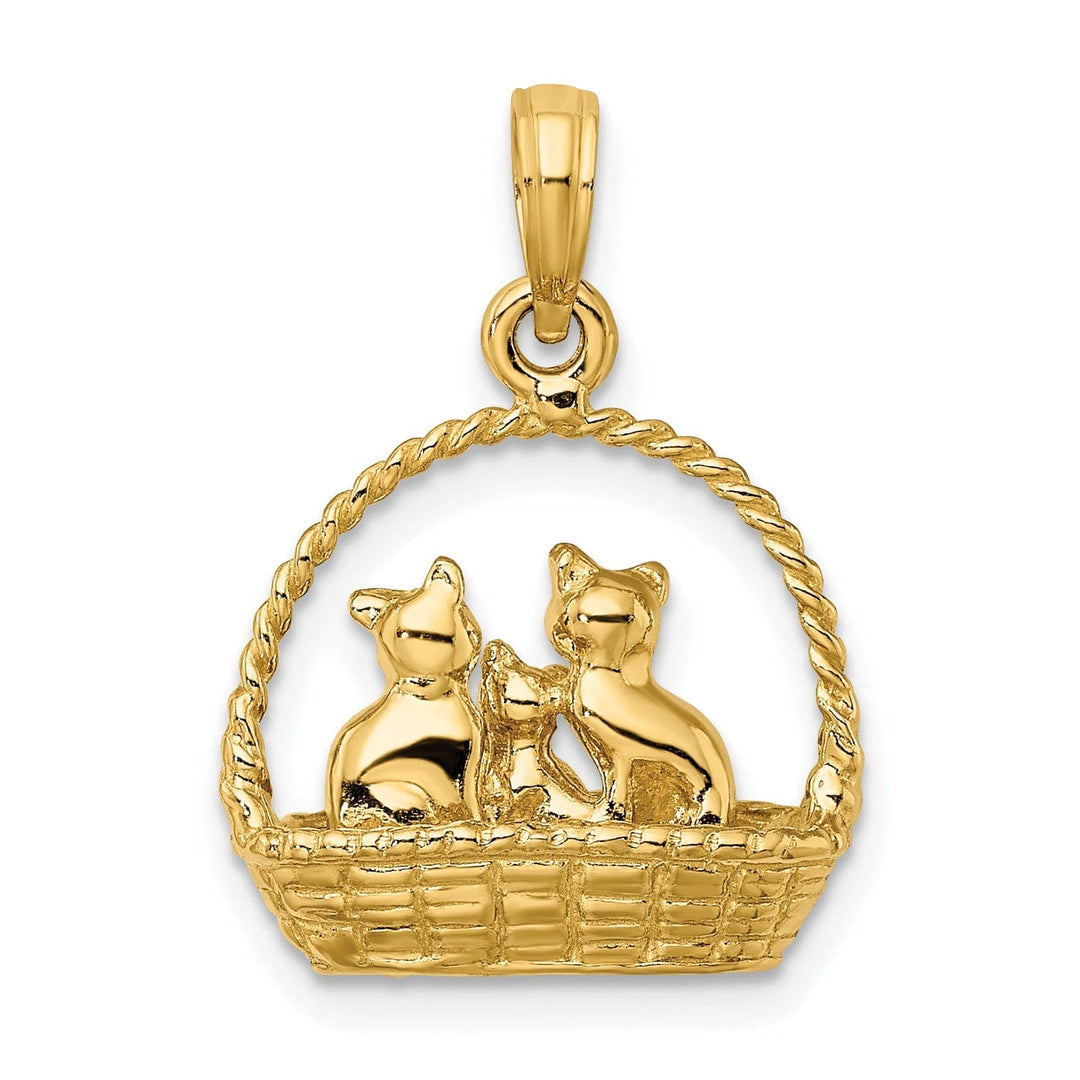 Lovely Rita's Pendants & Charms 14K Yellow Gold Polished Finish 3-Dimensional Cats Inside Of a Basket Design Charm Pendant