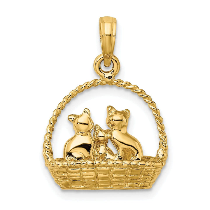 Lovely Rita's Pendants & Charms 14K Yellow Gold Polished Finish 3-Dimensional Cats Inside Of a Basket Design Charm Pendant