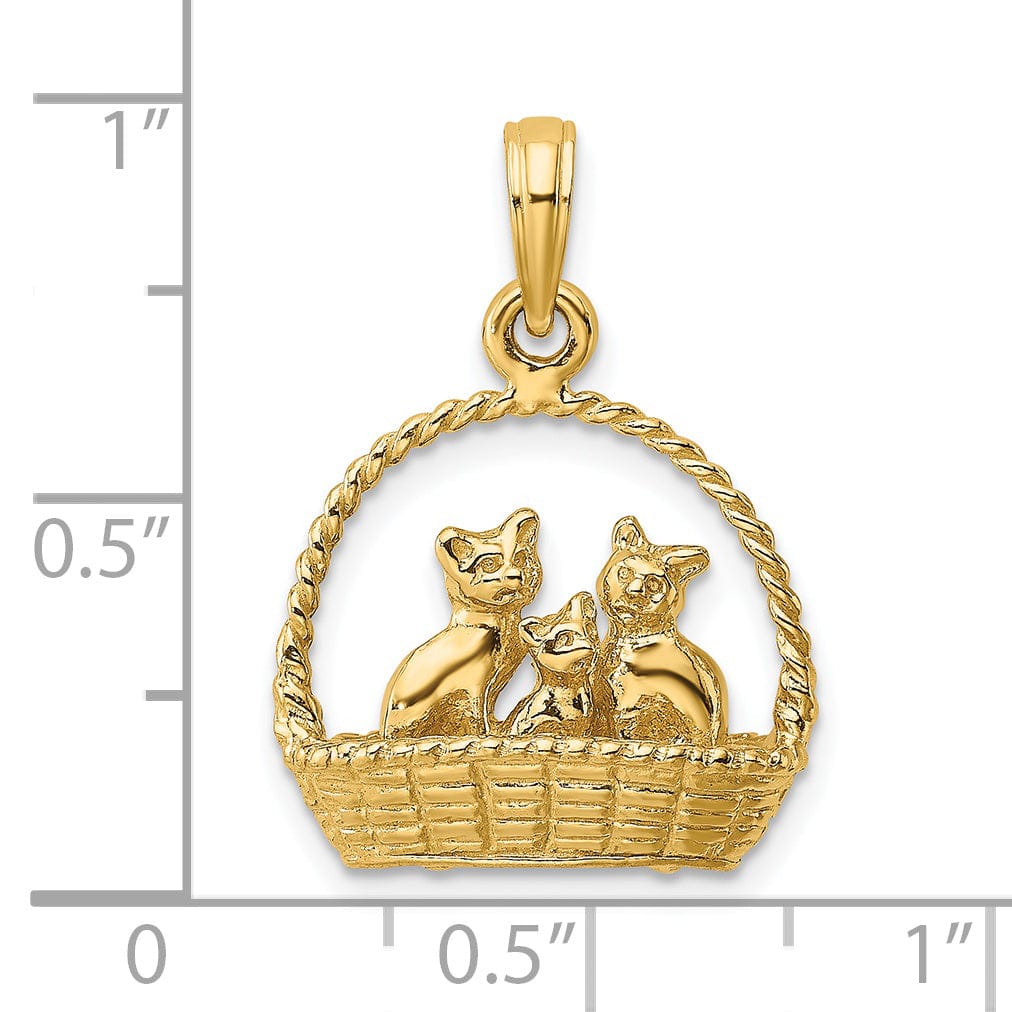 Lovely Rita's Pendants & Charms 14K Yellow Gold Polished Finish 3-Dimensional Cats Inside Of a Basket Design Charm Pendant